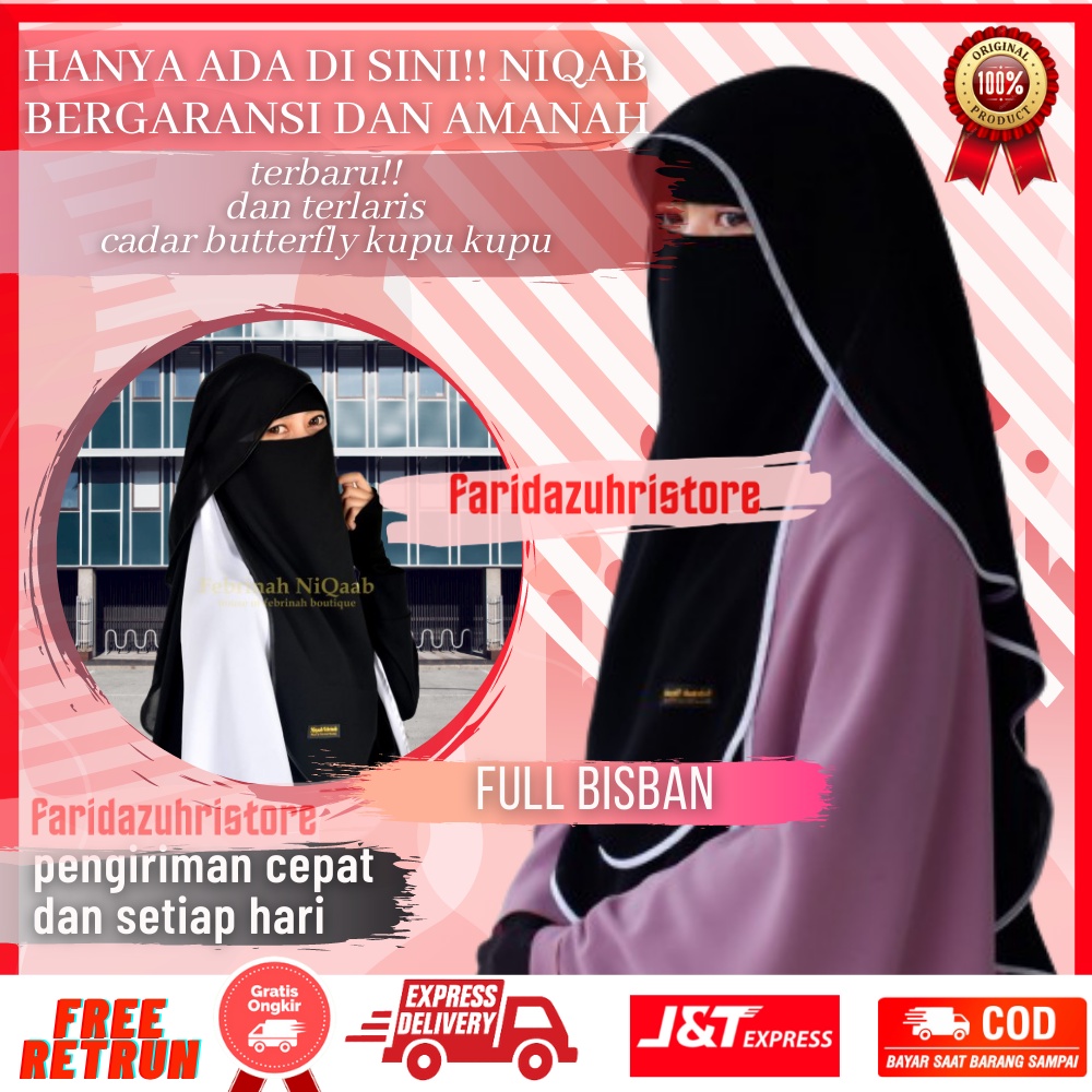 Niqab cadar new butterfly Veil Pita Bunga Yaman Exclusive 2 Layer Chiffon Silk Jetblack Siffon Arab