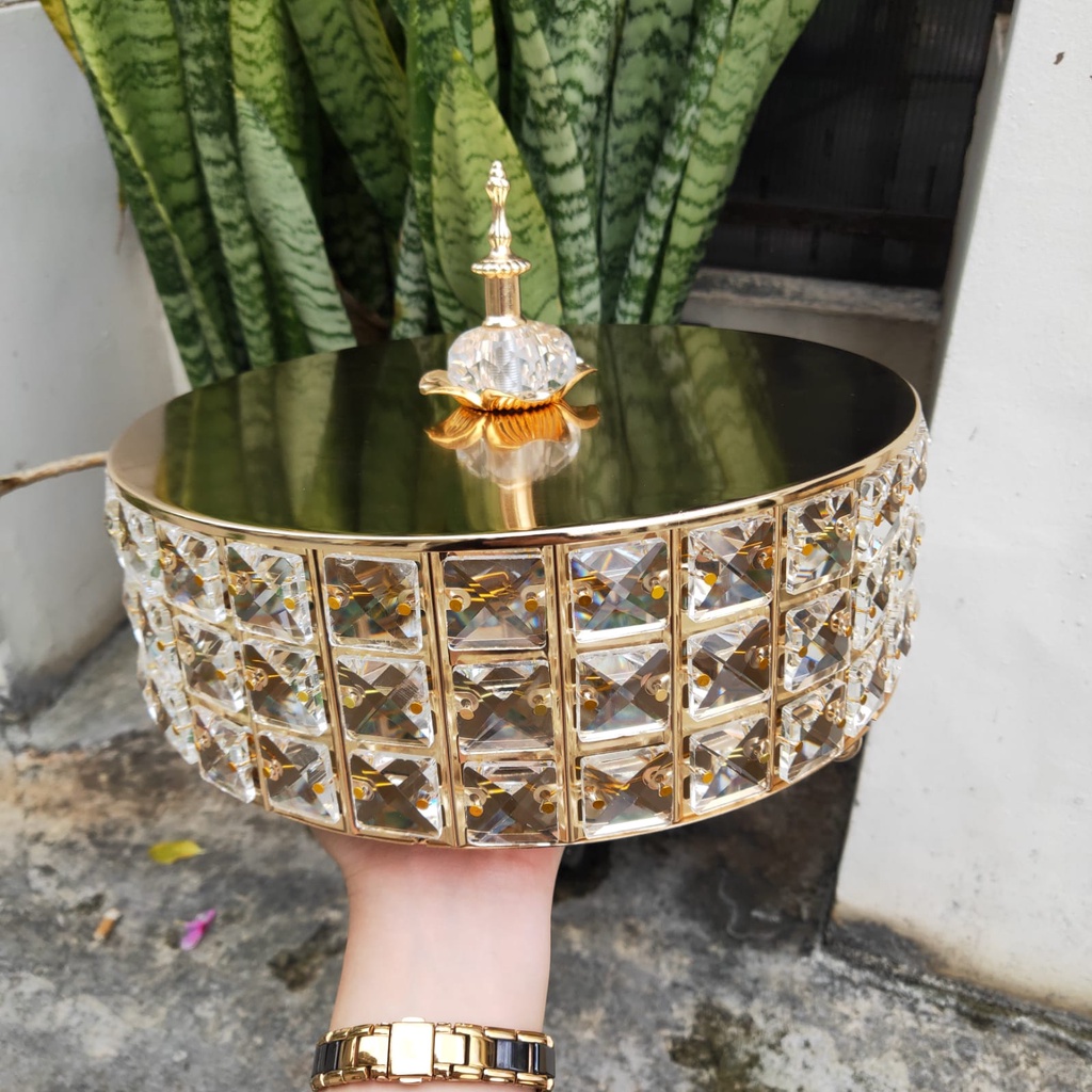 Toples Metal Kristal Candy Gelas Kaca / Tempat Permen Dengan Penutup / Toples Jar Kristal