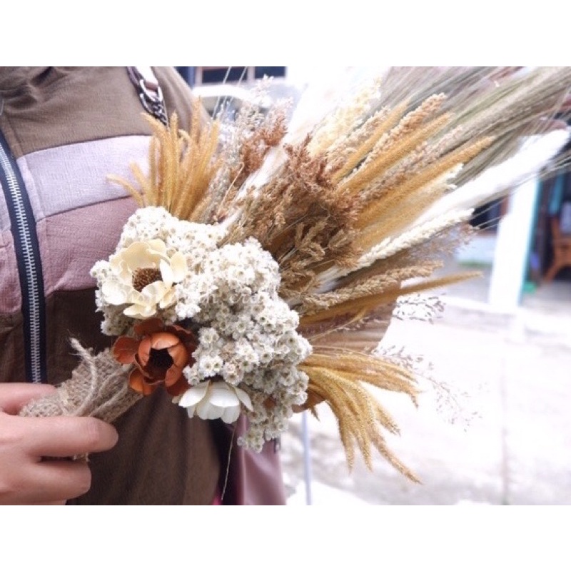 buket wedding rustic Bunga Kering Dirangkai Rustic Bouquet Bunga Rustik Ulang Tahun Pre Wedding Brid