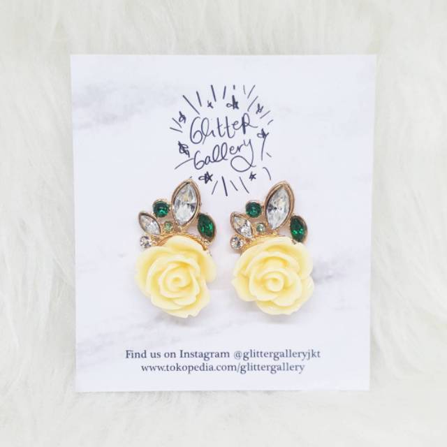 ROSIE - ANTING GIWANG MAWAR ROSE PUTIH ENAMEL PERMATA IMPORT UNIK