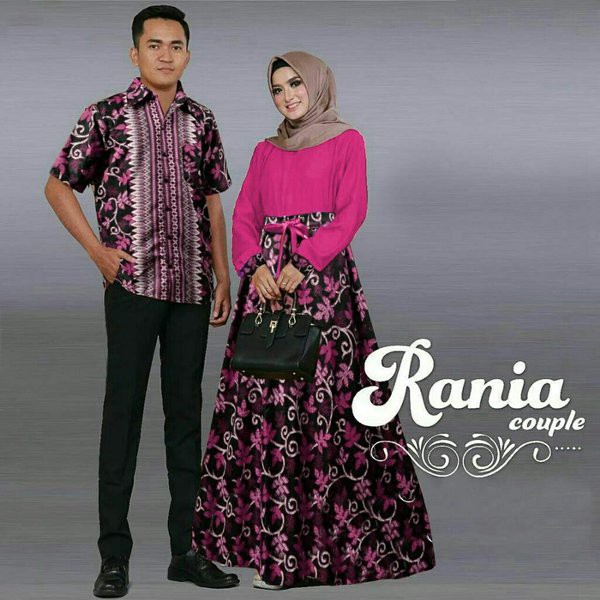 Baju Couple Muslim  Batik Gamis  Pasangan Couple Batik.Silk Rania Pink