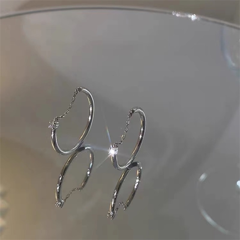 Cincin Model Terbuka Adjustable Bahan 925 Silver Aksen Rantai Zirkon