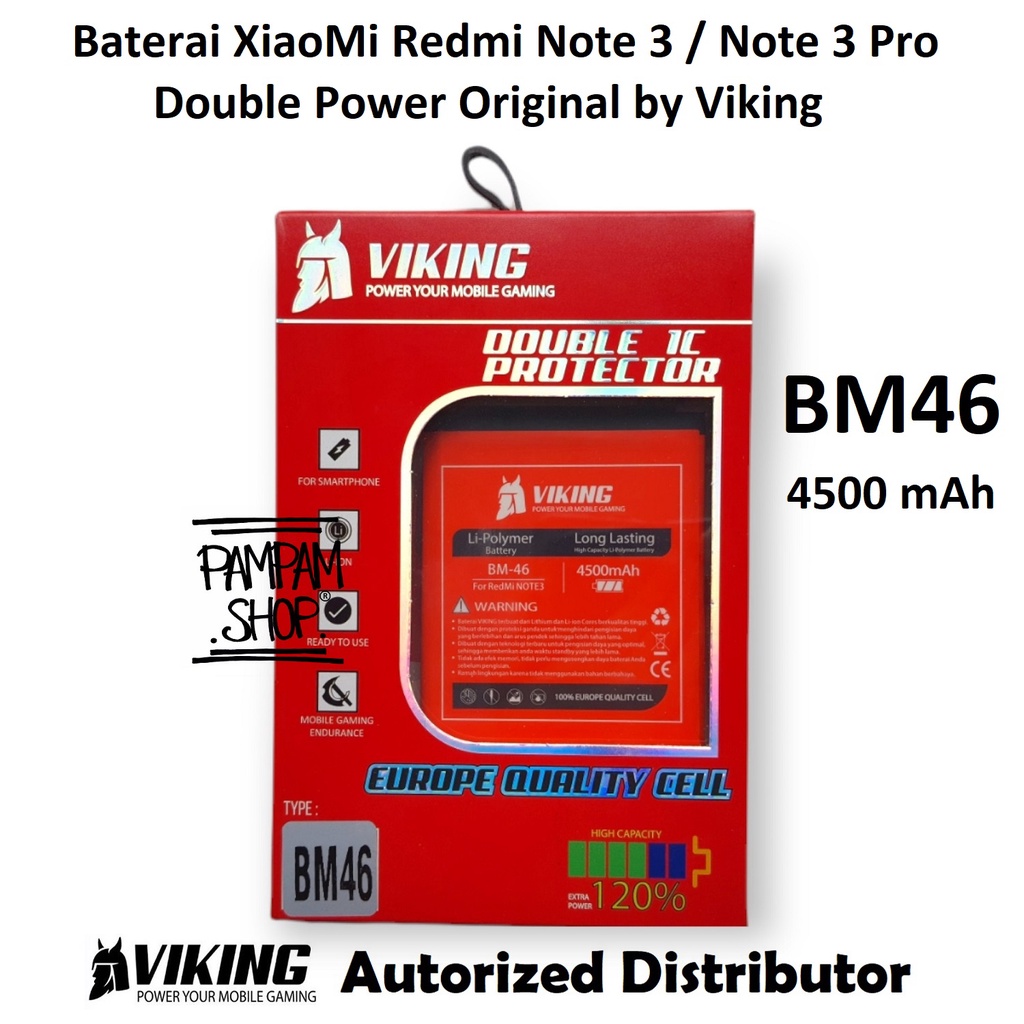 Baterai VIKING Double Power Original XiaoMi BM46 Redmi Note 3 Pro Batre Batrai Xiao Mi BM 46 Ori