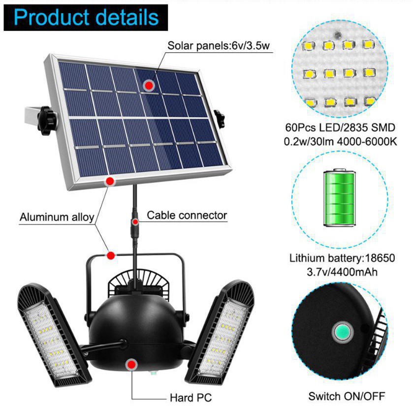 SL-180 - 60 LED Solar Powered Lamp Light - 800 Lumens