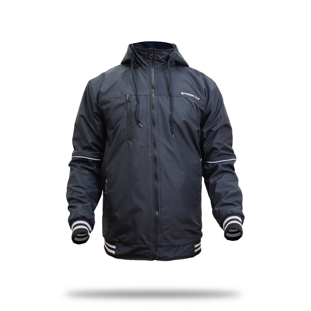 Freestyle Jaket Bolak Balik Pria Wanita BB Outerwear Jaket Pria Sporty Running Waterproof Windproof-HITAM