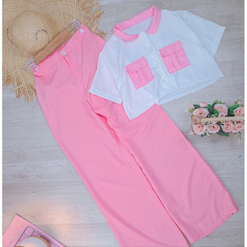 BEFAST - ZEC OOTD Wanita Setelan IAN / Set Damian / Set Atasan Crop + Celana Panjang / Setelan Terbaru Wanita / Set Kekinian Ala Korean OOTD Wanita