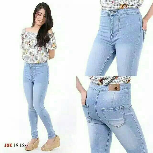  Celana  Panjang Highwaist Jeans  Wanita  Denim Stretch 
