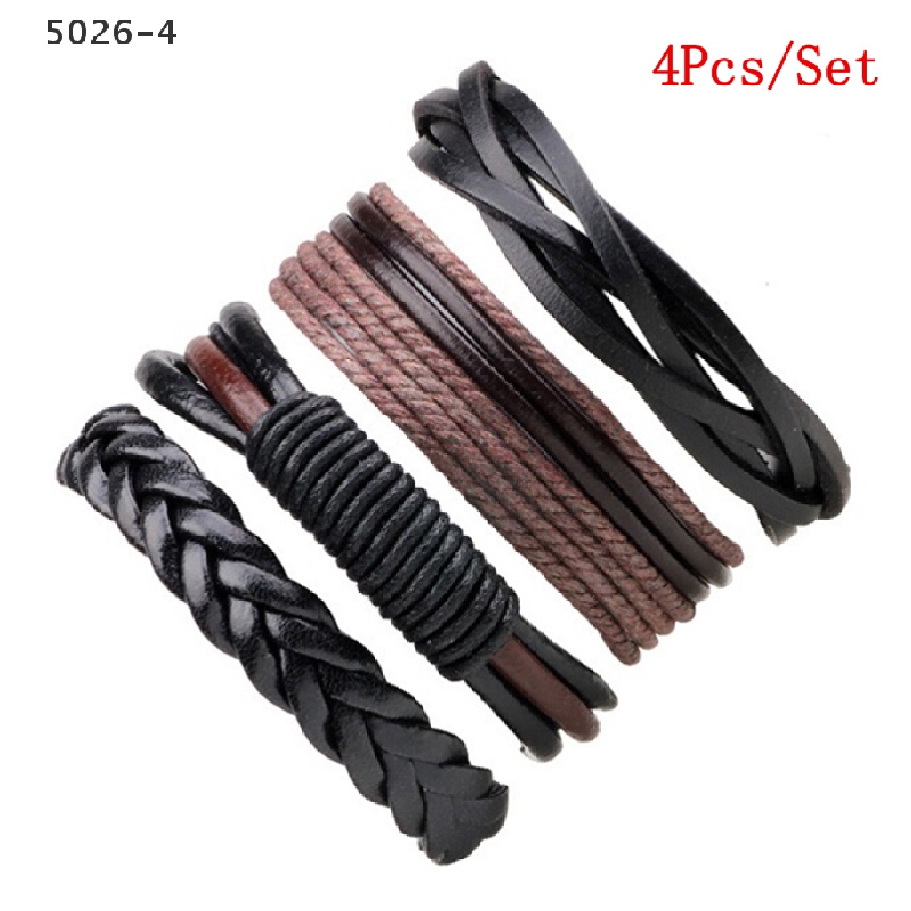 5026-4 4PCS Gelang Tangan Strap Kulit Kepang Handmade Untuk Pria