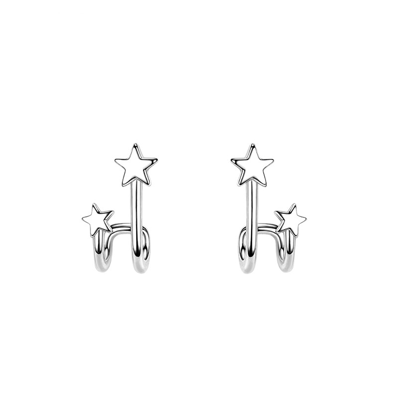 Papaozhu Korea s925 Perak Bintang Kecil Kait Stud Anting-Anting Untuk Wanita Gadis Chic Tindik Telinga Manset Klip Anting-Anting Perhiasan Fashion