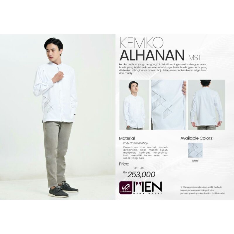 KEMKO ALHANAN RABBANI - BAJU KOKO ALHANAN RABBANI - KEMKO PUTIH RABBANI LENGAN PANJANG KANCING- BAJU