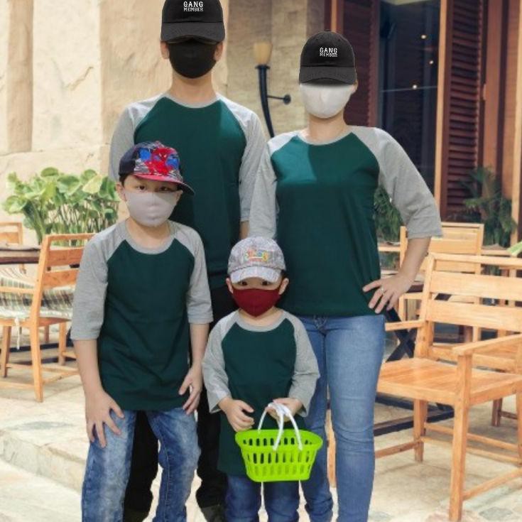 LVPAI COD✔ kaos polos reglan hijau botol lengan Abu misty 3/4 20 22 S M L XL XXL