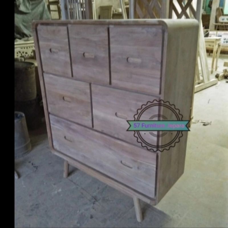 Nakas bufet laci serba guna kayu jati mentahan model retro jepara