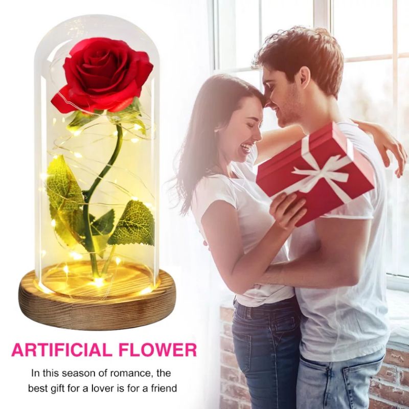 Lampu LED Bunga Mawar Dekorasi Beauty And The Beast Rose Lamp | Pajangan Kado Hiasan Ruangan Kamar