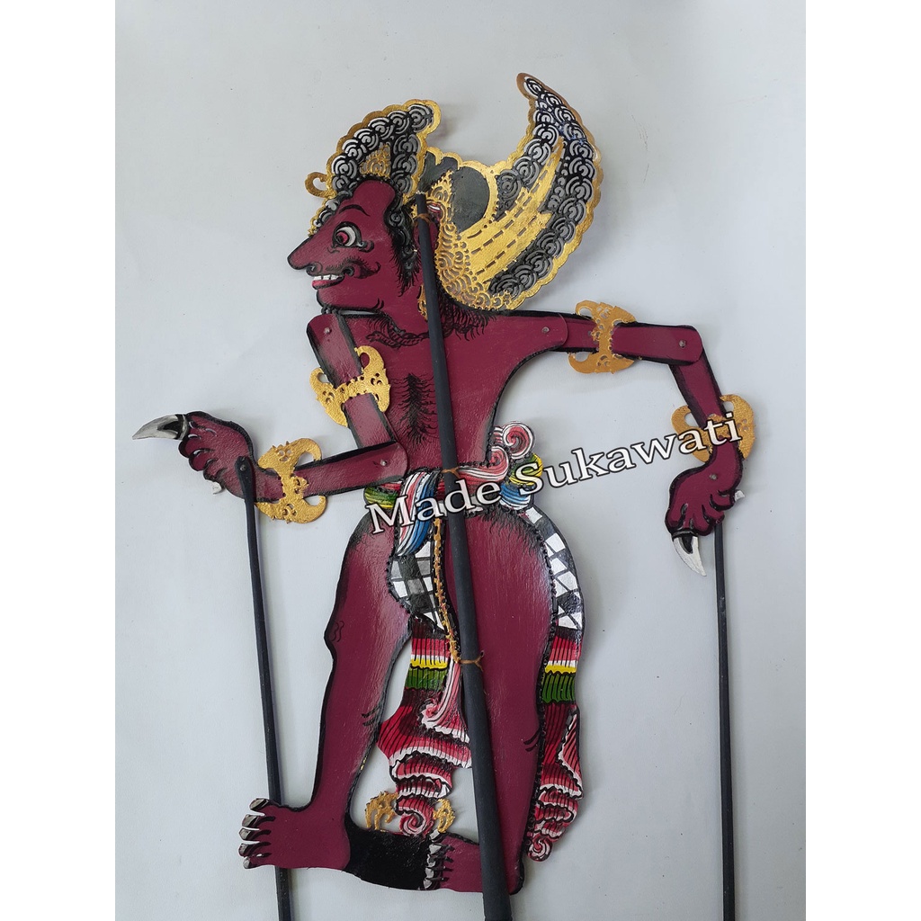 Kerajinan wayang kulit Bima Werkudara bali bahan kulit sapi tangkai kayu Hiasan dekorasi Handmade