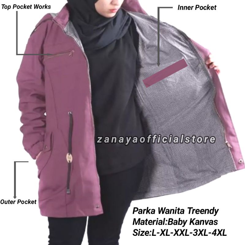 COD JAKET PARKA WANITA BIG SIZE SIZE L XL XXL 3XL 4XL BAHAN KANVAS 10 WARNA