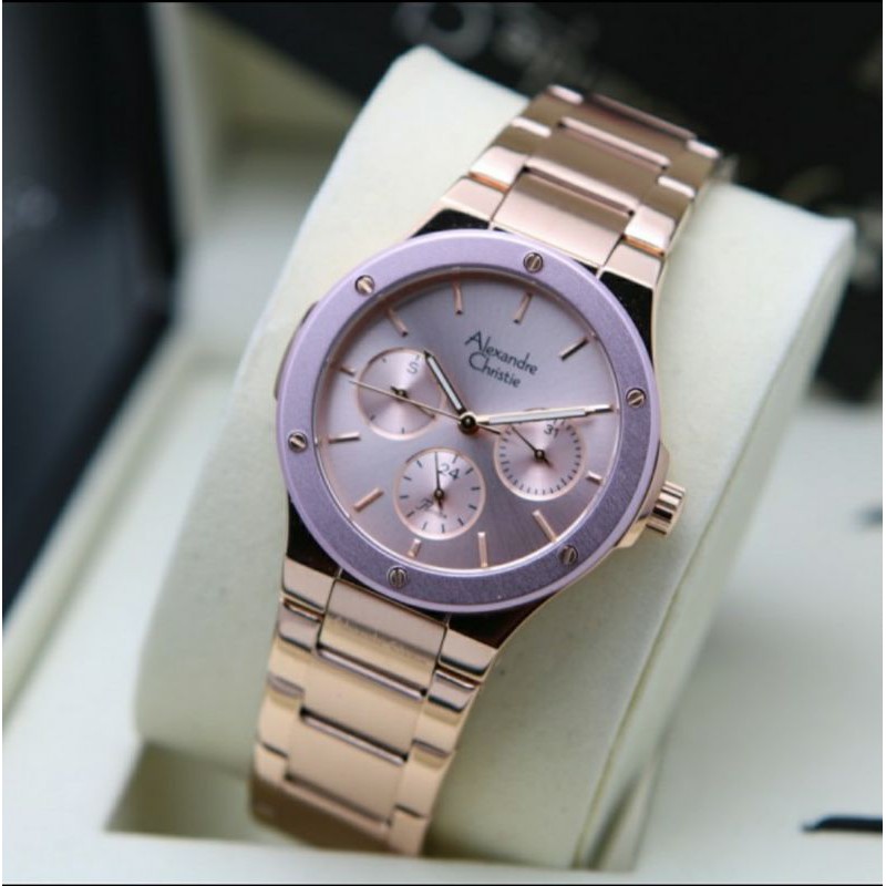 ORIGINAL JAM TANGAN WANITA ALEXANDRE CHRISTIE CEWEK PEACH ROSEGOLD RANTAI ALEXANDER CRISTIE AC 2913