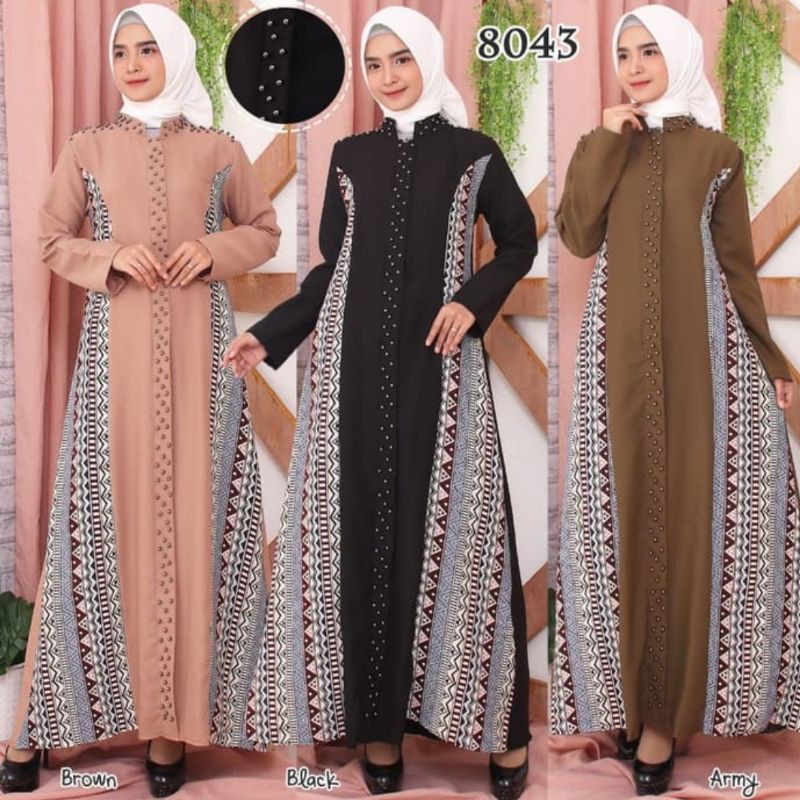 8043 Baju Gamis Wanita Kombinasi Songket Mutiara