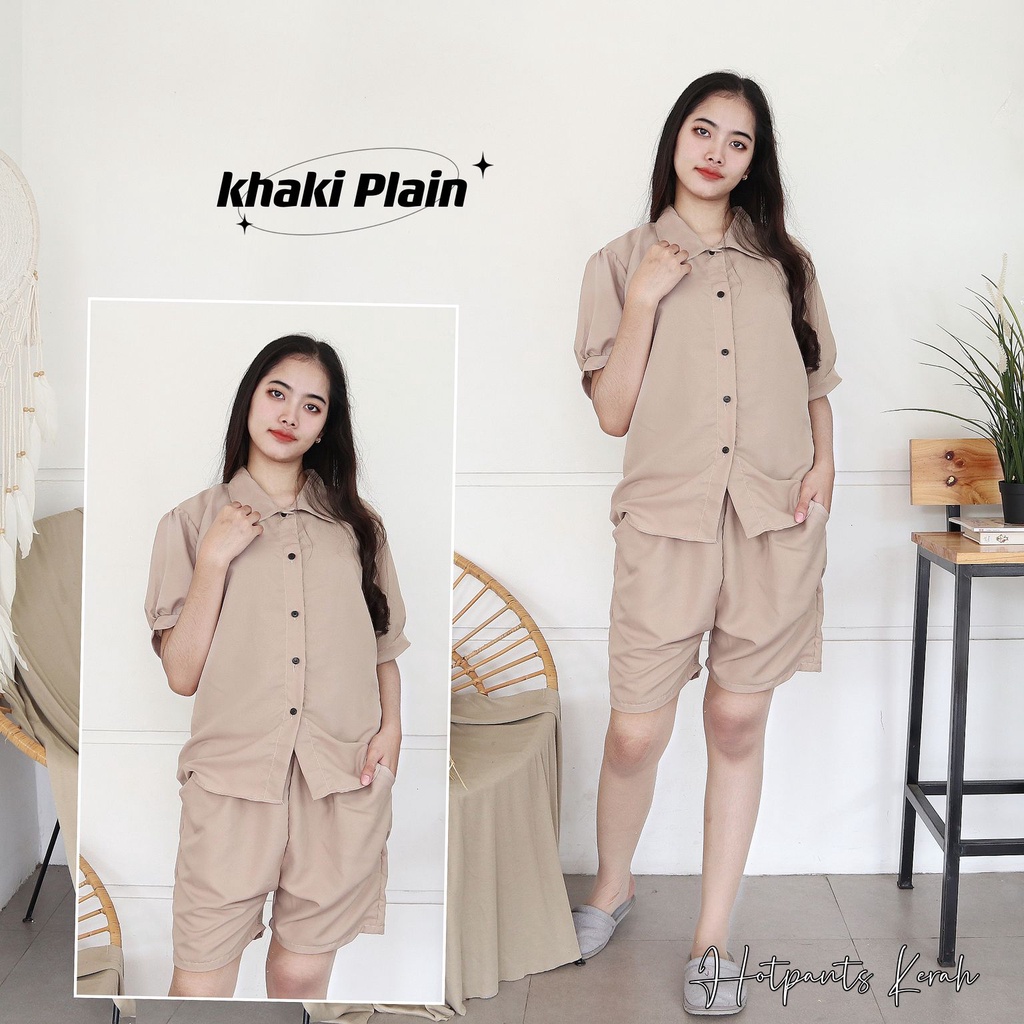 IZANY Piyama Dewasa Hotpant Lengan Balon / HP / Set Celana Pendek Dewasa banyak varian RAYON-KHAKI PLAIN SA