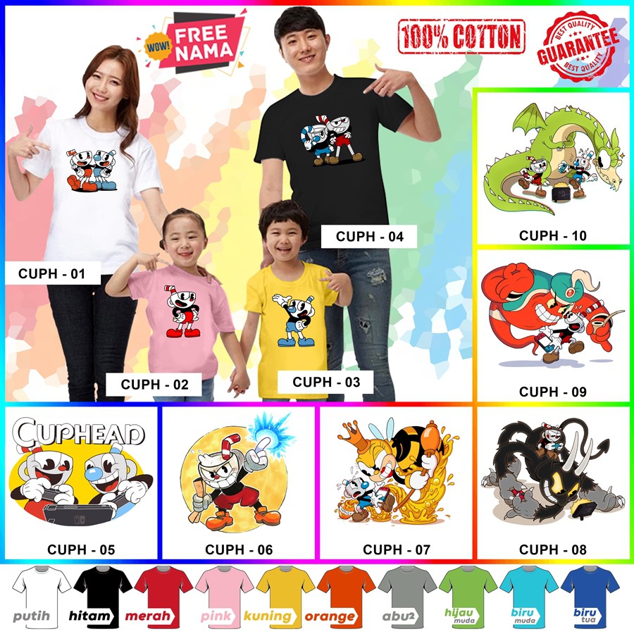 [FREE NAMA!!] Baju Kaos COUPLE  ANAK DAN DEWASA CUPHEAD BANYAK MOTIF