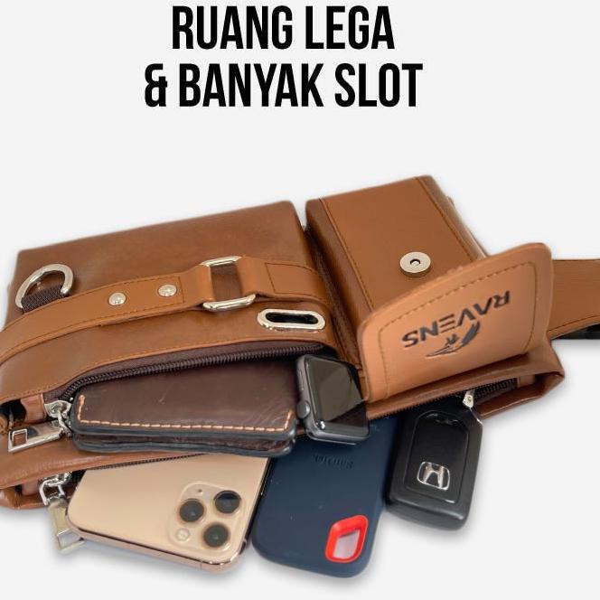 Paling Disukai.. Tas Selempang Pria Free Dompet Tas Ravens Waistbag Tas Slempang Anti Air Tas Pria W