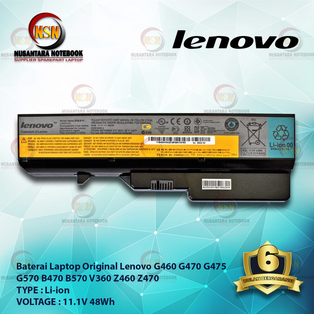 Baterai Lenovo ORIGINAL G460 G470 G475 G570 B470 B570 V360 Z460 Z470