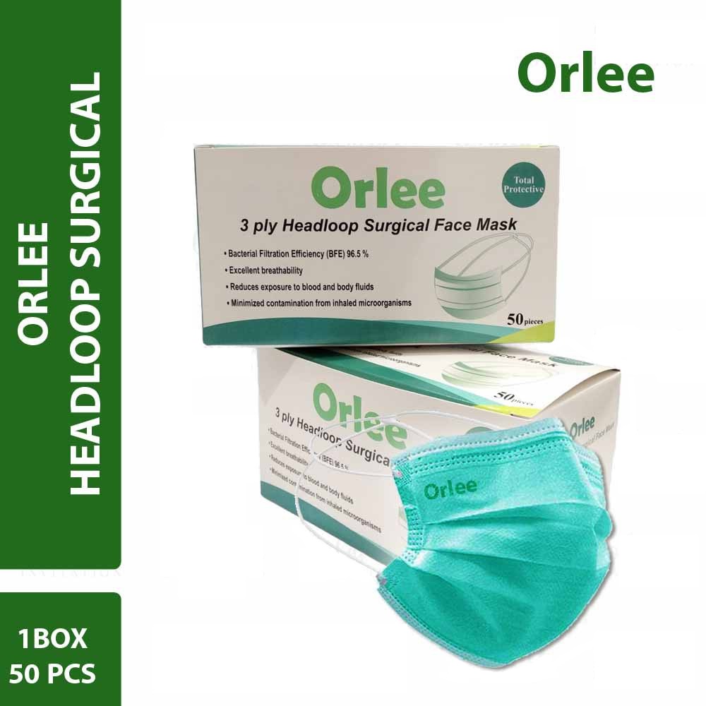 Masker 3ply 3 ply Orlee Hijau Green Masker Medis Earloop APD ORIGINAL