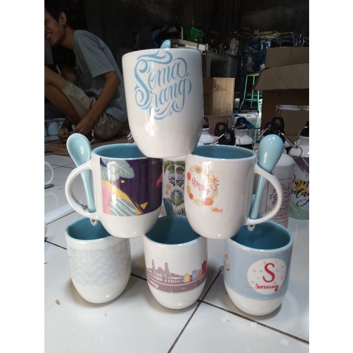 Gelas Mug Sendok Cetak Foto Untuk Souvenir Pernikahan