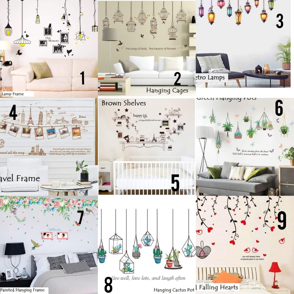 Wallsticker Dinding Ukuran 60x90 Motif Bunga dan Lampu Gantung