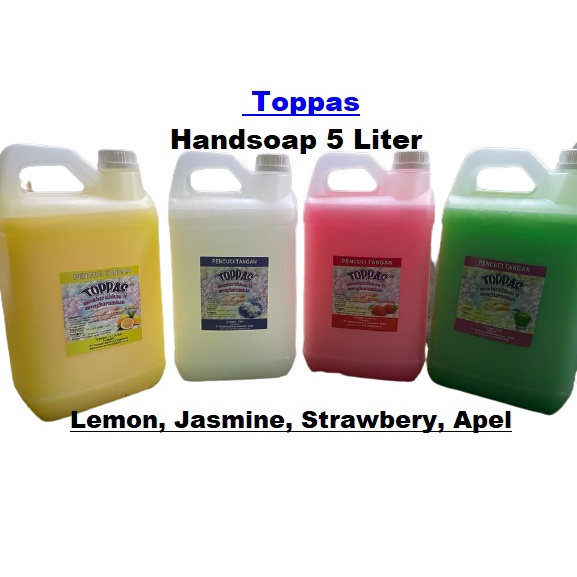 Toppas Sabun Cuci Tangan 5 Liter Handsoap 5 Liter ( Apel, Jasmine, Strawberry, Lemon,)