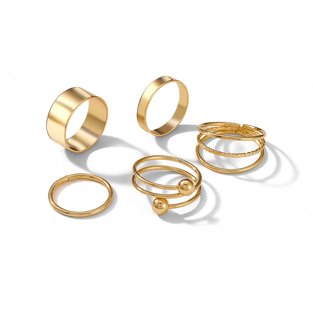 5pcs/set Gold Fashion Rings Set Spiral Simple Elegant Ring Women Jewelry Fashion Accessories