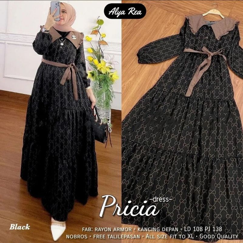 Cod Pricia Dress/gamis murah/baju muslim/gamis motif gucci/pakaian wanita/gamis ibu muda/gamis adem/