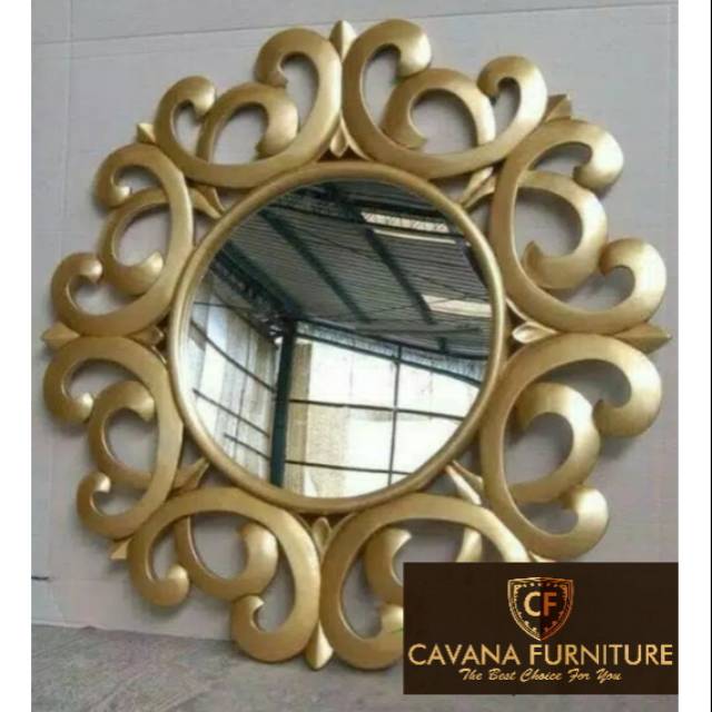 Cermin dinding kayu jati bulat