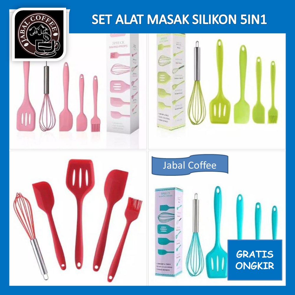 Set Spatula Masak / Set Alat Masak Silicone Isi 5 Pcs / Sutil Silicone Food Grade Tahan panas