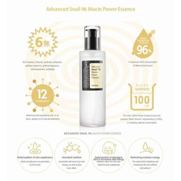 COSRX Advanced Snail Mucin 96 Power Essence 100 ml 20 ml - Lendir Siput Toner Serum Corsx Crosx BPOM