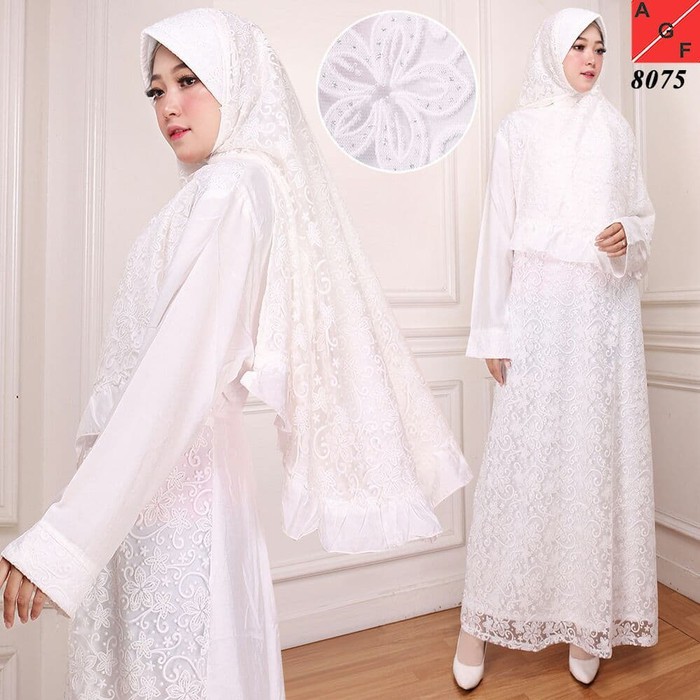 Gamis Putih Premium Baju Muslim Wanita / Baju Gamis Putih Silk Sutra #8075 STD