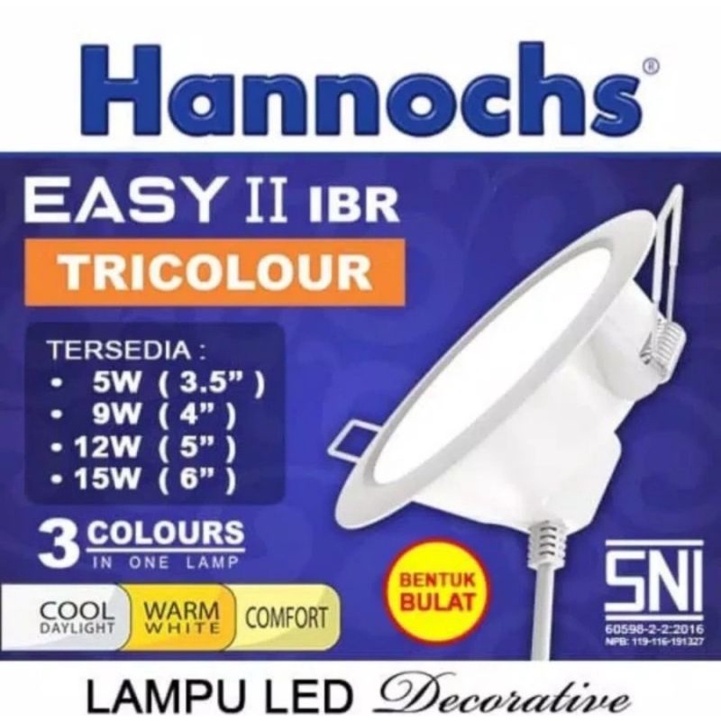 Lampu 3 warna easy ibr 5W hannochs bulat tricolour downlight led  5 watt 3warna HANNOCHS