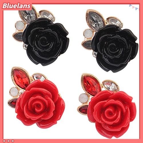 Bluelans Anting Stud Desain Bunga Mawar Aksen Berlian Imitasi Gaya Retro Elegan Untuk Wanita