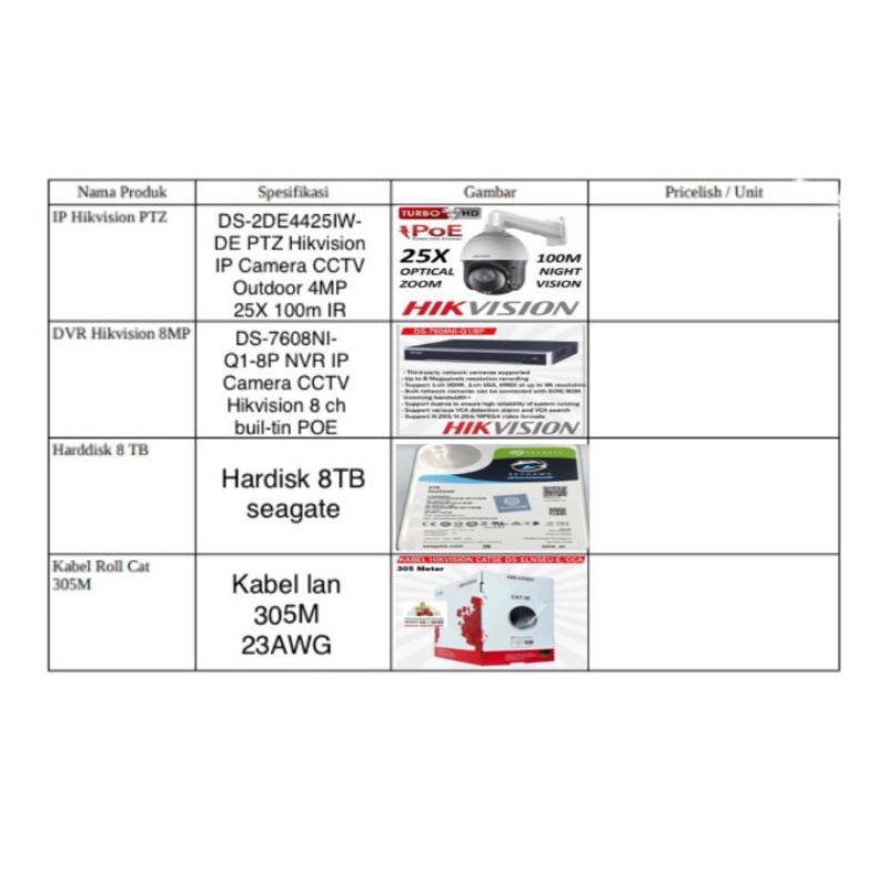 PAKET CCTV HIKVISION PTZ KOMLIP + HDD 8TB