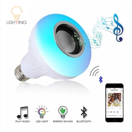 Speaker bluetooth wireless Lampu musik remote adaptor waran warni hias LED RGB bohlam speaker