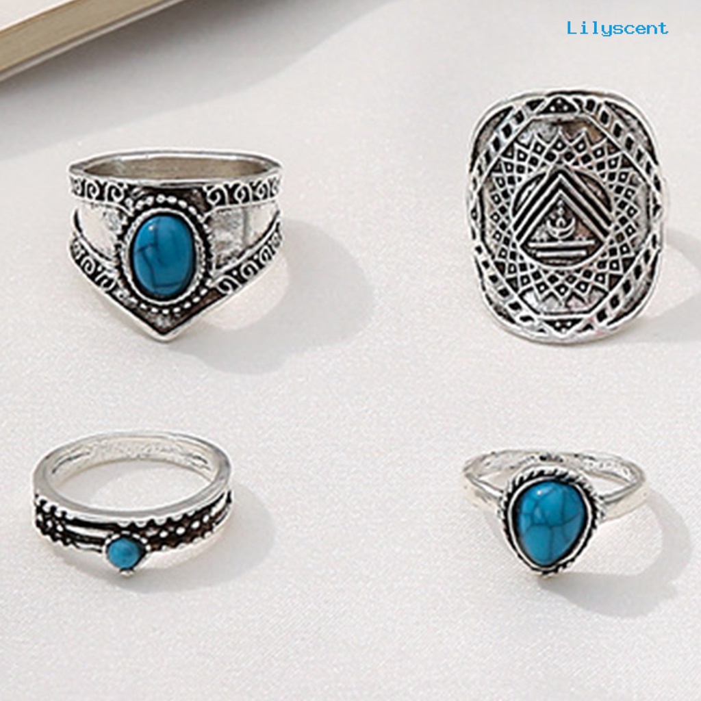 8pcs Cincin Knuckle Desain Daun Aksen Turquoise Imitasi Gaya Bohemian Untuk Unisex