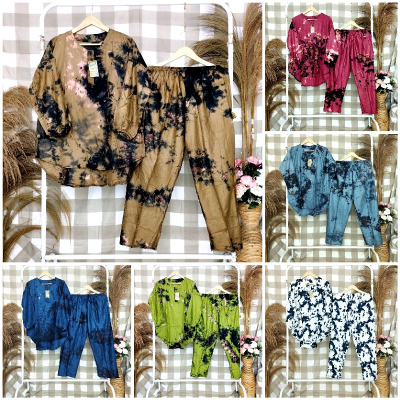 one set jumbo baju santai dewasa/busui bahan rayon