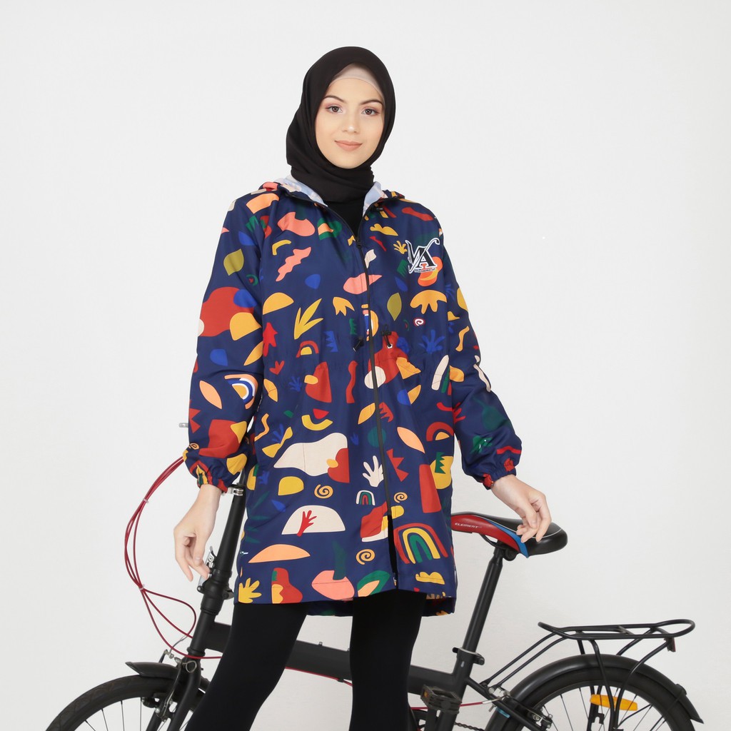 Comfort Jaket Parasut Wanita Printing Panjang - Outerwear Olahraga Sepeda Long Cewek Motif