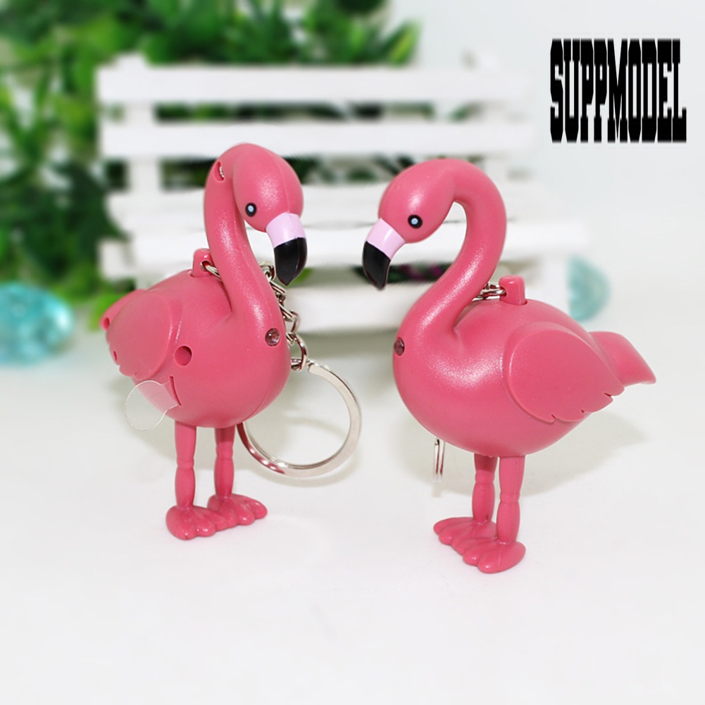 Suppmodel Gantungan Kunci Bentuk Flamingo Kartun Dengan Lampu Senter LED + Suara