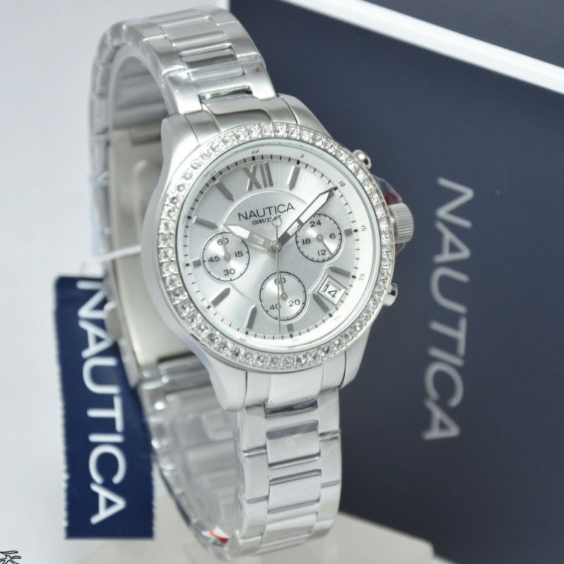 Jam Tangan Wanita Nautica A18698M Silver Rantai Original Murah