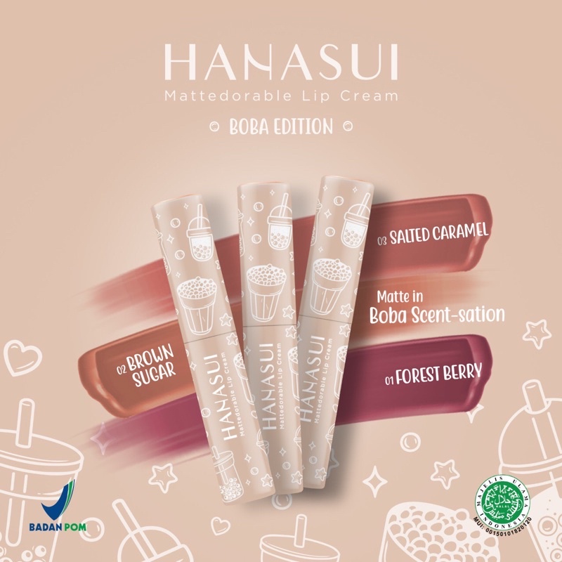 HANASUI lip cream boba edition - brown sugar - salted caramel - forest berry