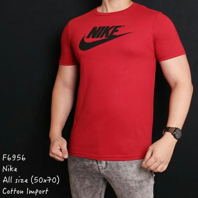 Super Sale F 6956 Kaos Pria Nike Merah Logo Nike Hitam Murah Banget