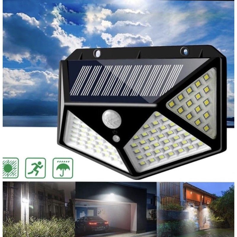 Lampu Dinding Solar Panel 100Leds/10watt + Built-in Battery+ Sensor Cahaya dan Gerakan merek Hose, tanpa arus Listrik otomatis menyala