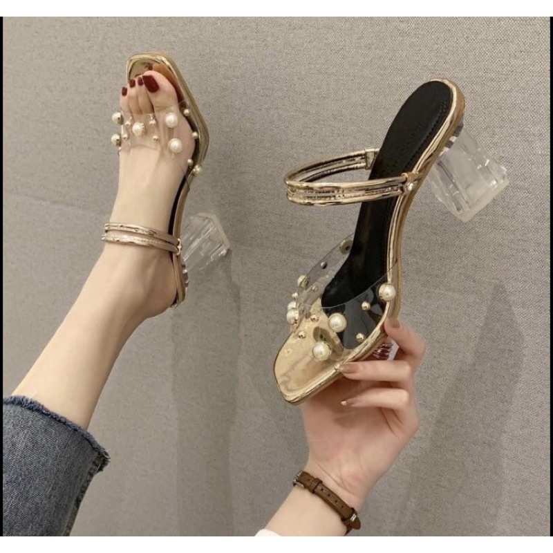heels kaca mutiara / sandals high heels wanita