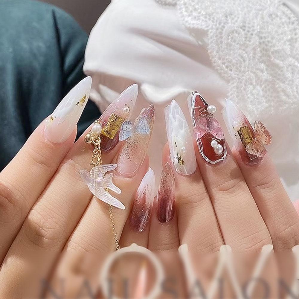 Mxbeauty Perhiasan Kuku Hati Keperakan Glitter Manicure Alat Payet Mewah Zirkon Fashion Rantai