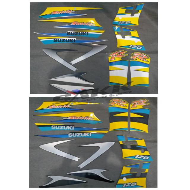 Striping satria hiu lscm kuning putih kuning hitam bukan ori stripe sticker stiker suzuki